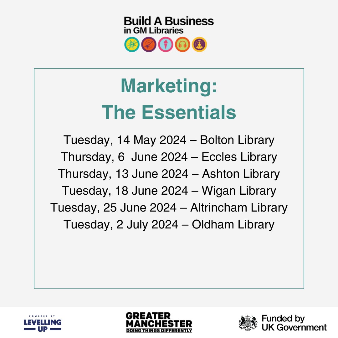 Our 4 Essential #BusinessWorkshops are designed to set your business off on the right foot and help lead you to success! Book your FREE place at your local Build a Business @GMLibraries today! Visit bit.ly/3vetwuE #entrepreneurs #startups #businesscourses @BIPCGM