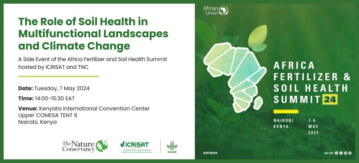 ICRISAT and @Nature_Africa to convene Side Event at Africa Fertilizer and Soil Health Summit #AFSH24 to foster an inclusive dialogue on managing soil health across diverse landscapes and changing climates. Read more - pressroom.icrisat.org/exploring-the-…