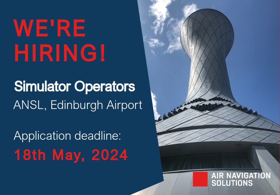🚨 Great opportunity! 🚨 Interested in #Aviation or Air Traffic Control? We're hiring trainees at Edinburgh Airport as Simulator Operators! No experience needed. Get expert training, insight into ATM, and flexible hours. More info: rb.gy/1vcq8q #ANSL #careers #hiring
