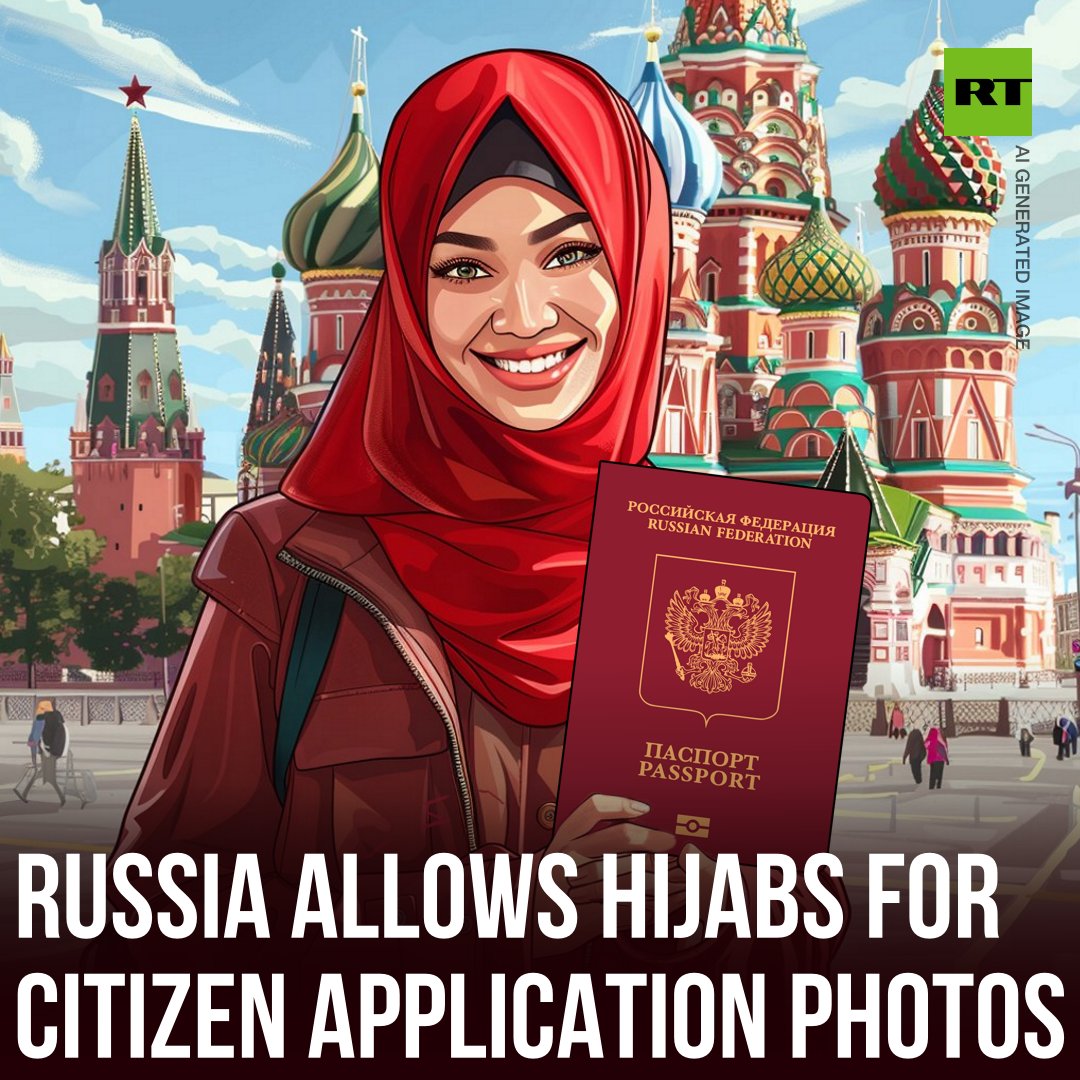 Russia relaxes regulations covering applications by foreign nationals applying for citizenship to allow headscarves and hijabs in passport photographs – Interior Ministry

Details: on.rt.com/cshh