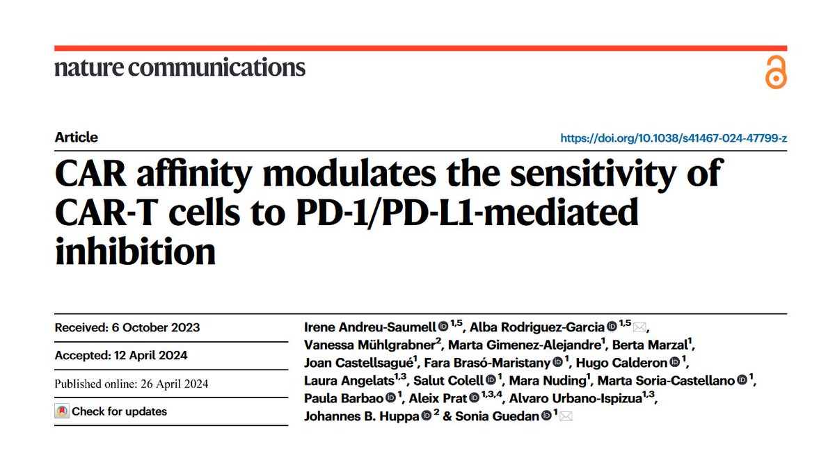 SoniaGuedan (@guedans) on Twitter photo 💉 Overcoming T-cell inhibition via the PD-1/PD-L1 axis is a critical challenge in CAR-T cell therapy 📝 Our latest publication in <a href="/NatureComms/">Nature Communications</a> unveils how CAR-antigen affinity could pivotally influence T-cell susceptibility to this axis ⬇️ 💉 Overcoming T-cell inhibition via the PD-1/PD-L1 axis is a critical challenge in CAR-T cell therapy 📝 Our latest publication in <a href="/NatureComms/">Nature Communications</a> unveils how CAR-antigen affinity could pivotally influence T-cell susceptibility to this axis ⬇️