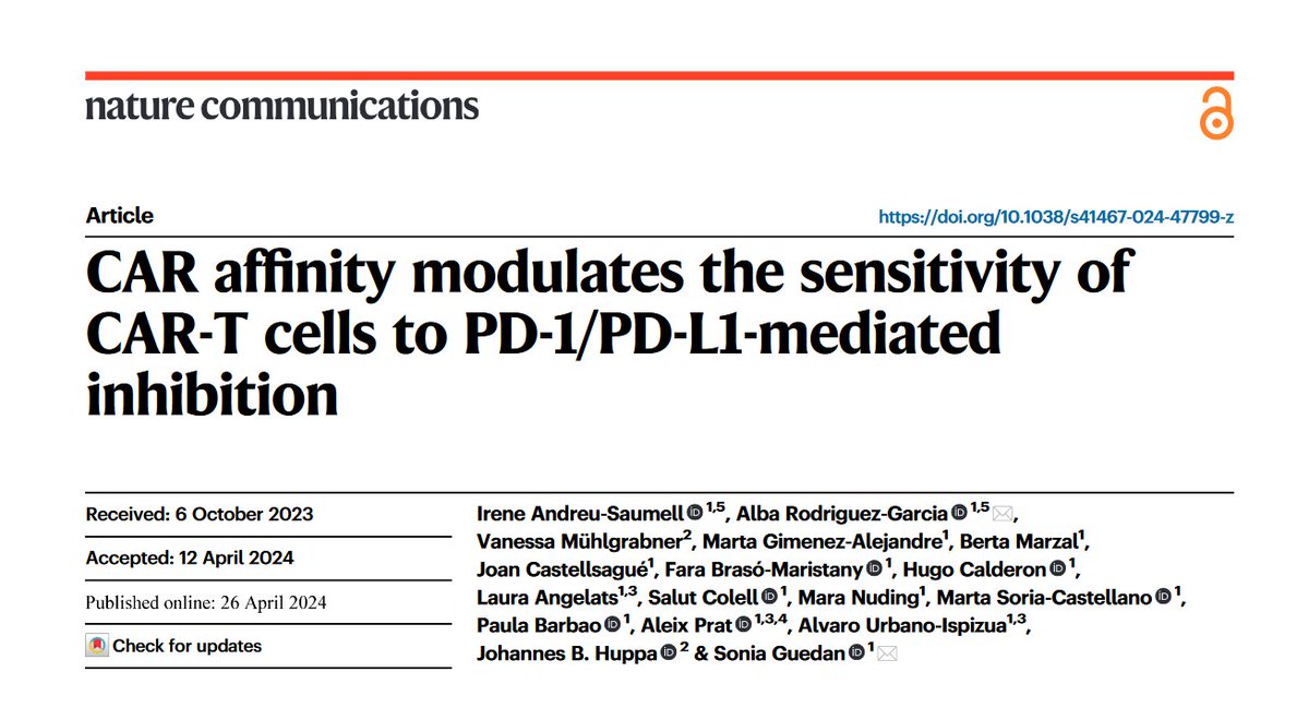 💉 Overcoming T-cell inhibition via the PD-1/PD-L1 axis is a critical challenge in CAR-T cell therapy 📝 Our latest publication in @NatureComms unveils how CAR-antigen affinity could pivotally influence T-cell susceptibility to this axis ⬇️