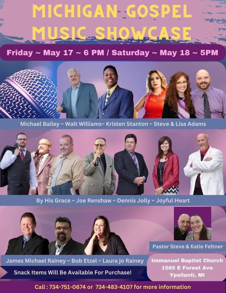 Coming May 16-18‼️ Several local, regional and national artists are coming together for Mathis Ministries 1st Anniversary, a Sr Center visit AND the Michigan Gospel Music Showcase.
#GospelMusic #MathisMinistries #JamesMichaelRainey #GospelConcert #JoeRenshawMusic #MusicMinistry