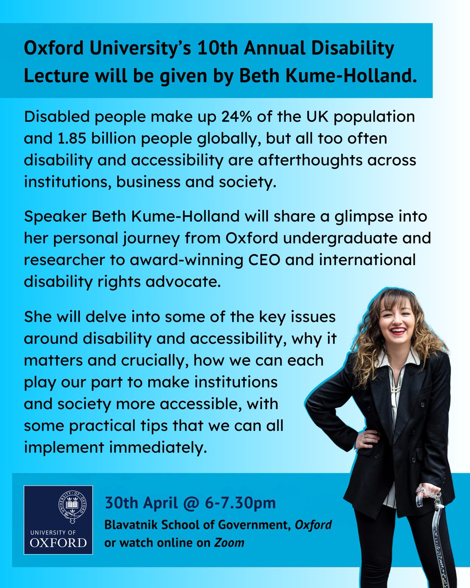 Very honoured to be delivering <a href="/UniofOxford/">University of Oxford</a>'s 10th Annual Disability Lecture this evening... ‘Changing the disability narrative: From unseen to understood’. 👩🏻‍🎓

Find out more: edu.admin.ox.ac.uk/article/annual…