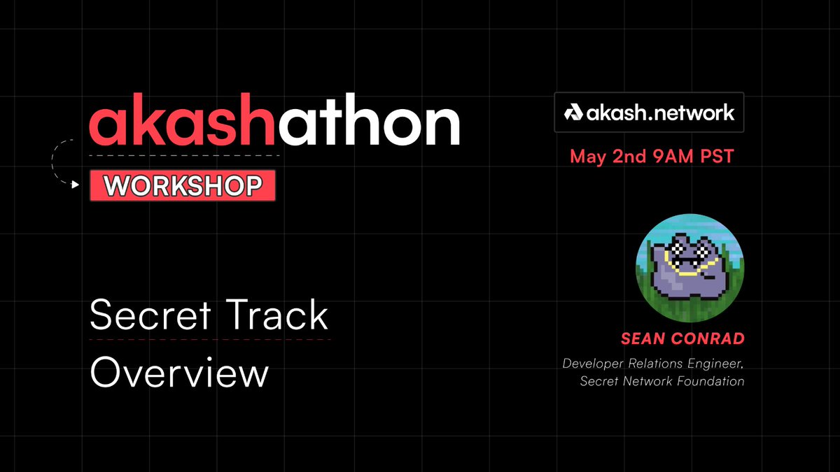 ✈️Upcoming @akashnet_ workshop: Tune in on May 2nd at 9 AM PST for a deep dive into the Secret Track with Sean Conrad, Dev Rel Engineer at @SecretNetwork.  

Binance: binance.com/en/live/video?…
YouTube: youtube.com/live/P4jK4LWY2…
#SecretNetwork #PrivacyPreserving #ConfidentialComputing