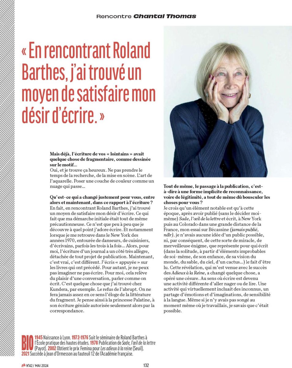 Quatre pages consacrées à Chantal Thomas à lire dans @livreshebdo ! Parution en librairie de son livre JOURNAL D’ARIZONA le 3 mai aux @EditionsduSeuil Merci à Olivier Mon pour cette interview !