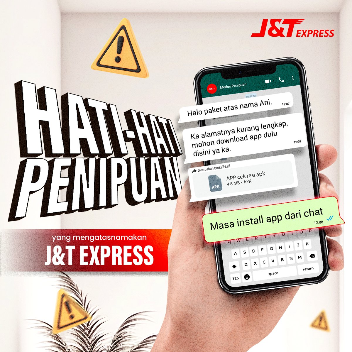 Hati ini tidak untuk kamu lukai ❤️ Jadi harap hati-hati ketika kamu membalas chat dari orang yang tidak dikenal, apa lagi ketika di suruh untuk install / klik tautan yang dikirimkan. No no no❌❌❌ Tetap waspada, supaya tidak ada hati yang terluka💔 #jntexpressid