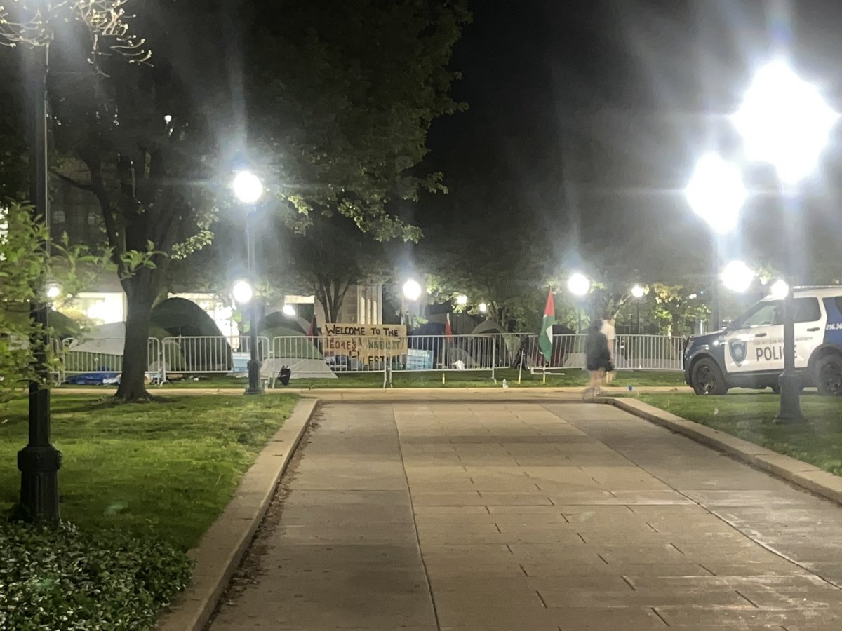 Pro-Palestine Protesters affiliated with the CWRU continued their demonstrations overnight. 

They are currently surrounded by campus police and barricades outside the Kelvin Smith Library Oval. 

Protesters not affiliated with the university are permitted to return at 8am.