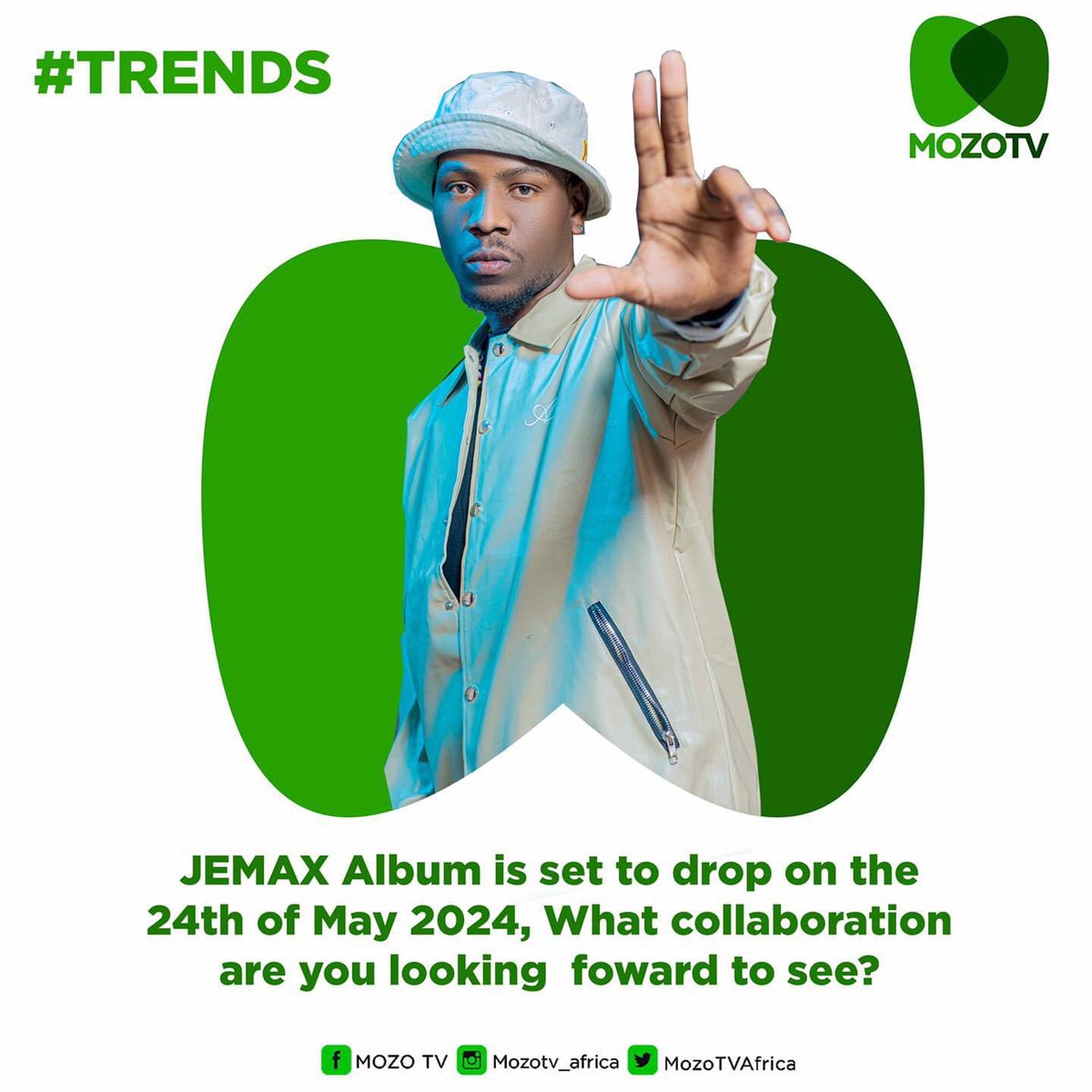 #TRENDS Did you know that @JEMAX_Jemudaeh will be dropping his music album on 24th May? We are definitely looking forward to this 🥳💃🏽 What collaboration are you looking forward to seeing in the album? Comment below👇🏽 💚 #ARefreshingExperience #Trends #ZmabianMusic