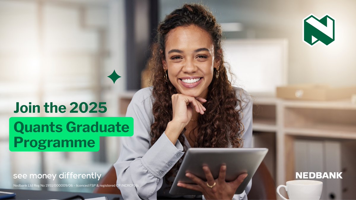 Become a leader in quantitative finance with the Nedbank Quants Graduate Programme. Gain invaluable exposure and mentorship in risk management through bankwide rotations. Apply by 30 June 2024 and take charge of your future! ow.ly/AeyZ50RsflP