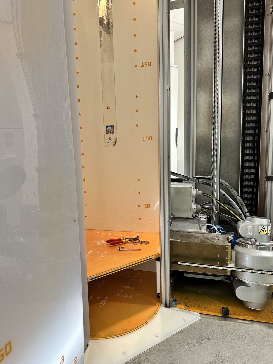 Our <a href="/EOSimaging/">EOS imaging</a> is being serviced today. This machine produces images of the spine and legs using low dose X-rays. 

Easy to forget it raises that metal X-ray tube and detector (weighing over 100kg) into the air, on average 150 times a day!