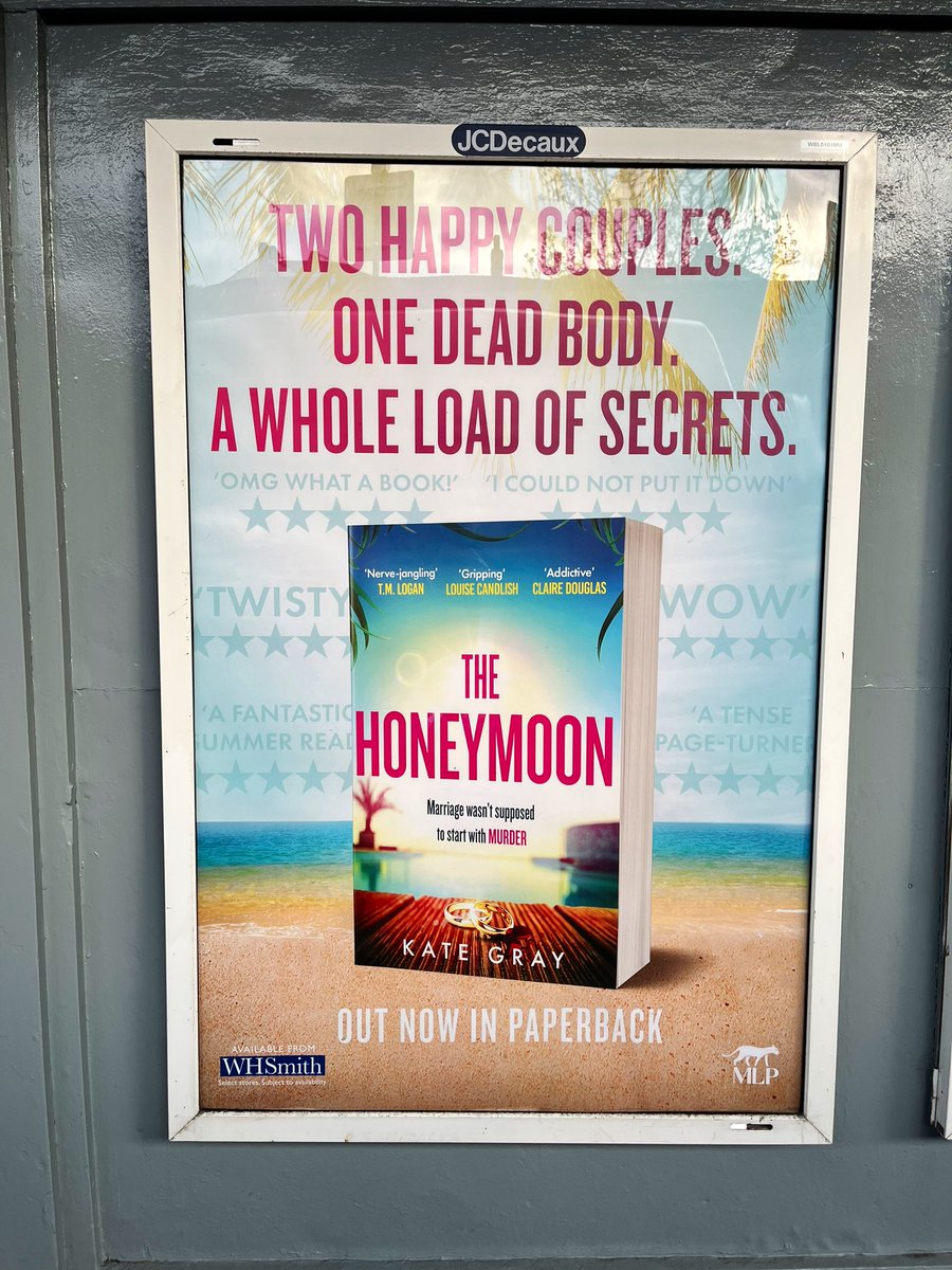 My morning commute just got sunnier ☀️🕶️ @KateGrayAuthor’s sensational summer thriller is out now in paperback! If you spot posters of #TheHoneymoon please do post and tag @MtLeopardPress 🏖️ - we’d love to see your pictures!