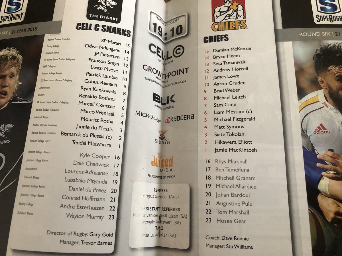 Love looking back at some old games. Some quality players in both those side #sharks #chiefs #superrugby

Pat Lambie at 10, DDP and Esterhuizen on bench

McKenzie at 15, James Lowe at 1, Sam Cane at 7