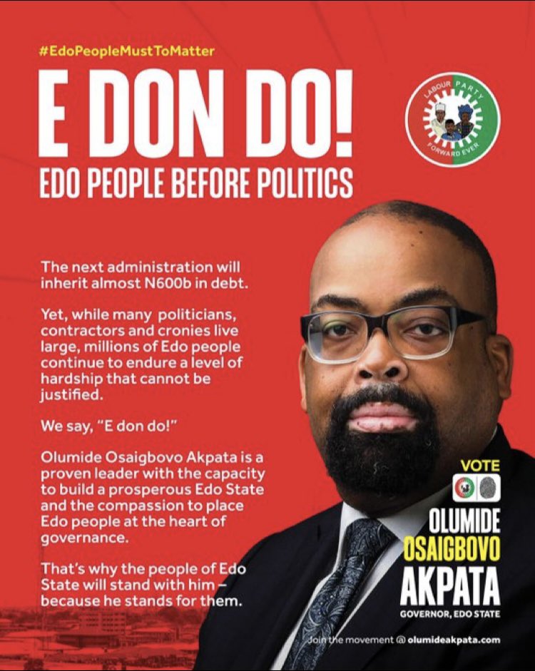 In regard to the 70k increase in minimum wage, Anytime extra money is being put in the pockets of everyday Edolites is a good thing. But why do it close to the election?

Edolites won’t be deceive by this last min charade of a desperate failed Governor.

Vote LP! #EDonDo #Edo2024