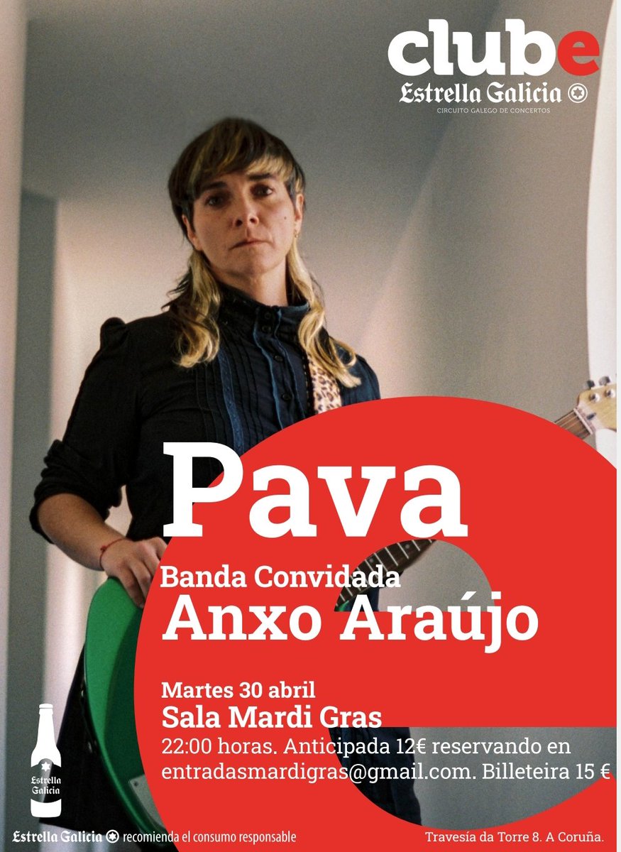 Hoxe temos festa grazas a @estrellagalicia e o ciclo ClubE. PAVA e ANXO ARAUJO. Abrimos 21:30 e quedamos ata as 5:30, que mañá é festivo. @silcerino @vocescoruna @RadioCoruna @xornaldacoruna @CorunaTurismo @idealgallego @laopinioncoruna @copecoruna @Intercoruna