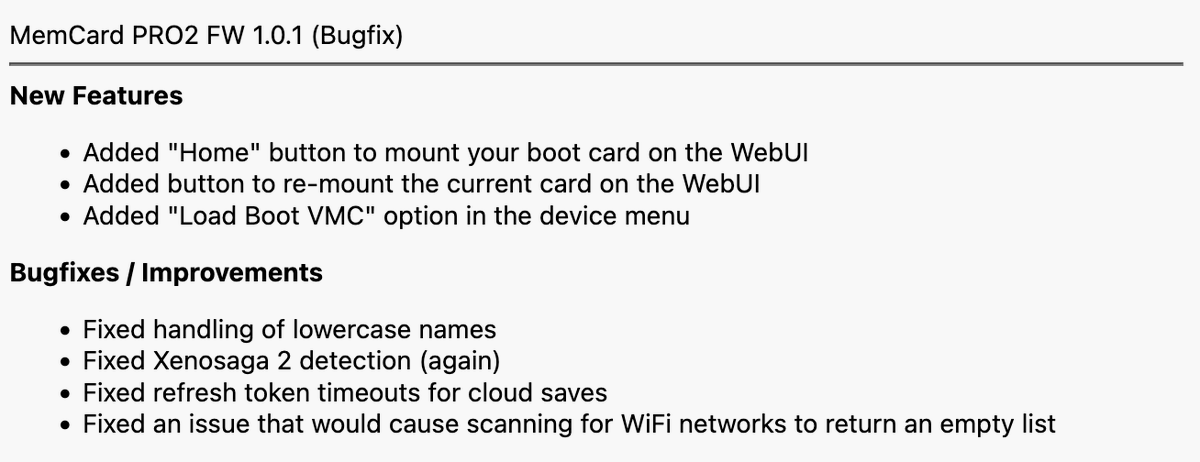 8bitmods's tweet photo. New #MemCardPRO2 bugfix firmware update is now available (1.0.1).
Please see the changelog below for details.
Download link 👇🏻
💾 | https://t.co/9mPIOUzS4z https://t.co/4ehFpxFHke