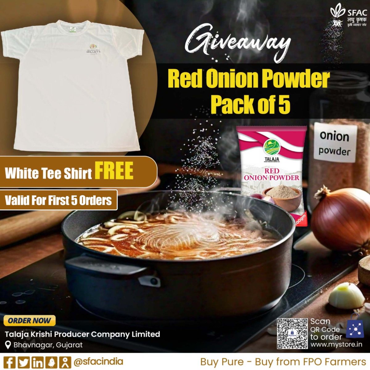 🎁 Free🎁 No chopping or cutting. Cook easily & WIN gifts. Grab super savings on pure red onion powder & get a white tee shirt FREE. Valid for first 5 orders. Buy from FPO farmers at👇 mystore.in/en/product/red… 🎁🧧 @AgriGoI @CMOGuj @ONDC_Official @PIB_India @mygovindia