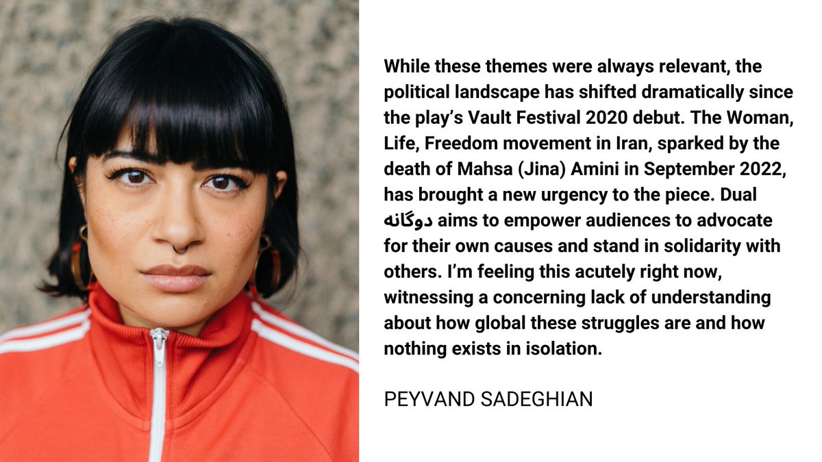 Our latest Artist of the Month, @Peyvandofpersia, reflects on their play Dual دوگانه that opened at Edinburgh Fringe Festival last year 🧡 🔗 Read the whole post on our blog bit.ly/4a0rvRd