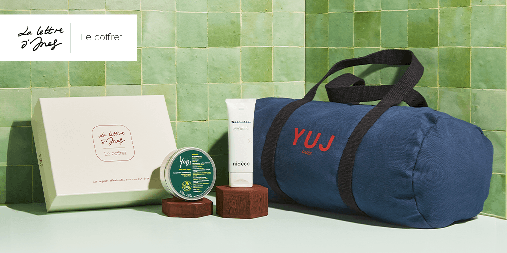 Découvrez la box d'avril d’Ines de la Fressange, composée de 3 produits : un sac @YUJ_Yoga, une gelée @hello_nideco et un masque cheveux Yodi Beauty.👉urlz.fr/q3Qd