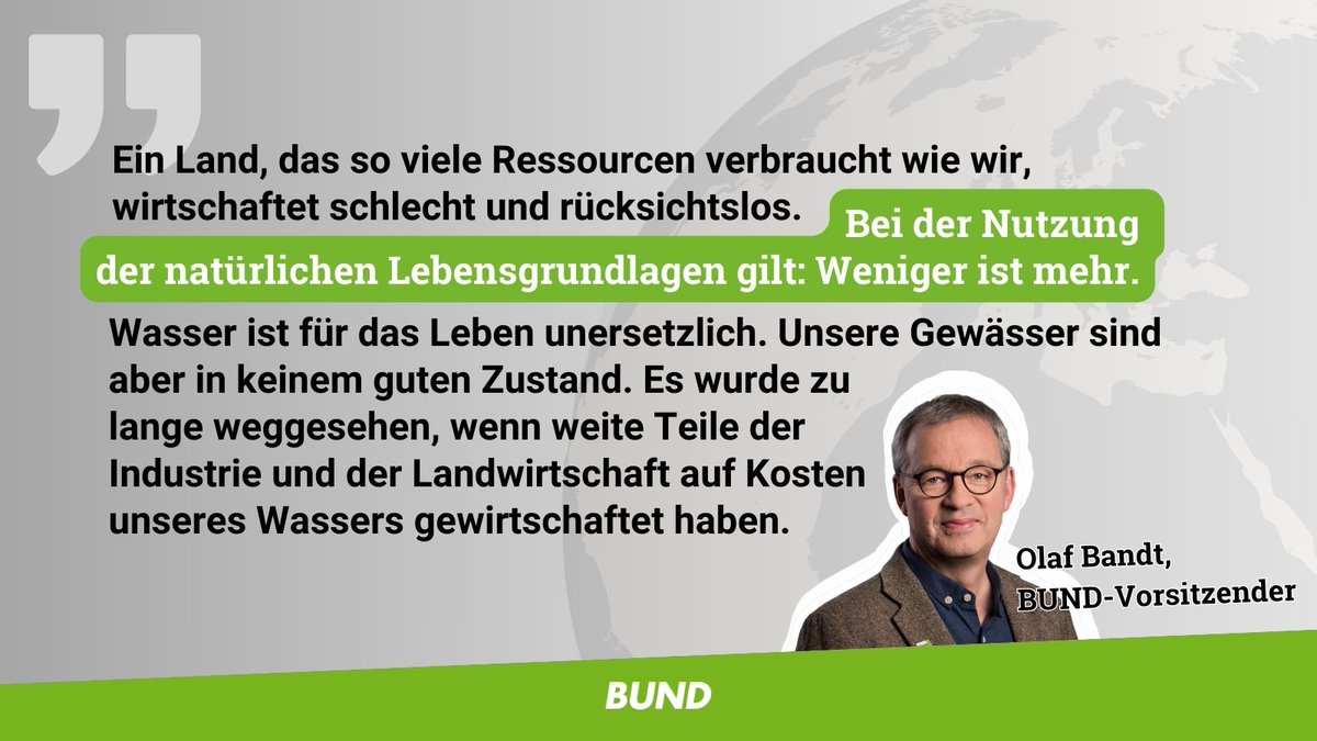 Hoher Energieverbrauch, steigender CO2-Ausstoß – v.a. im Verkehr -, industr. #Tierhaltung u. Umweltverschmutzung: Am 2.5. erreicht 🇩🇪 seinen #Erdüberlastungstag. Insb. um unser Wasser zu schützen brauchen wir eine #Ressourcenwende: bund.net/service/presse…