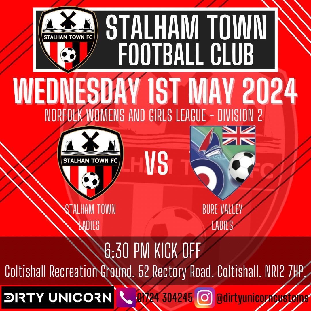 🔴 Away Game 🔴 
The ladies penultimate game of the season sees us face Bure Valley Ladies in the reverse fixture from the weekend. 
#STFC #thereds #stalhamtownfc