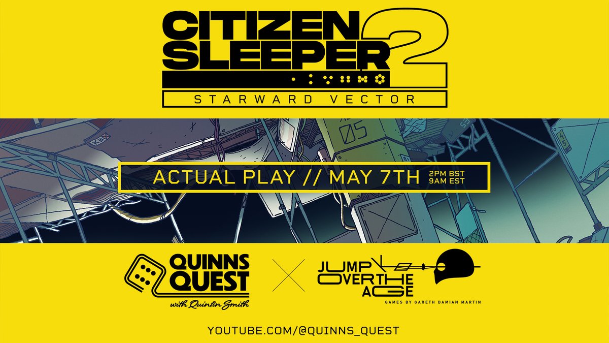 To celebrate the ✨2nd anniversary✨of Citizen Sleeper we have something special... A TTRPG actual play, set in the universe of the upcoming Citizen Sleeper 2! A collab with @Quinns108, and starring @JumpOvertheAge, it debuts on Quinn's Quest on the 7th of May. See you there 💫