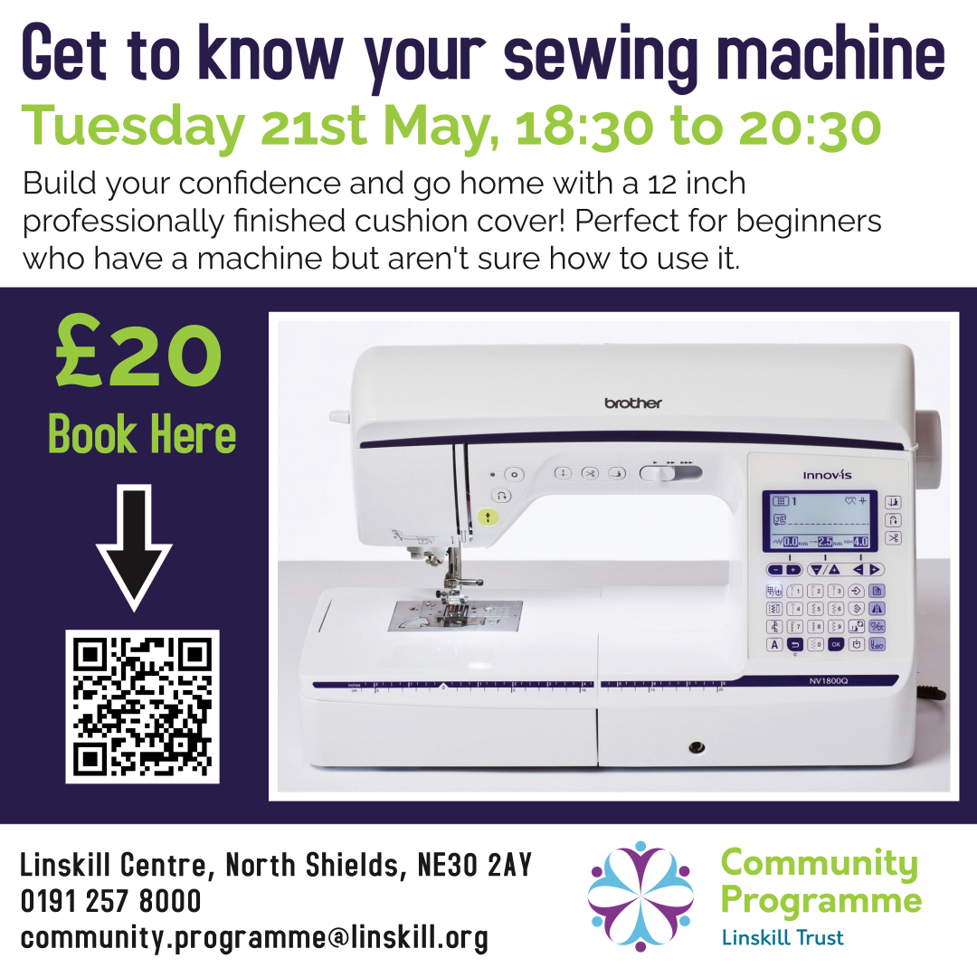 Want to get to grips with your sewing machine? Join this workshop 21 May, 18:30 to 20:30pm at the Linskill Centre. The workshop is £20 and can be booked here forms.gle/fshkdpcVMET9cR… @Linskill_engAGE