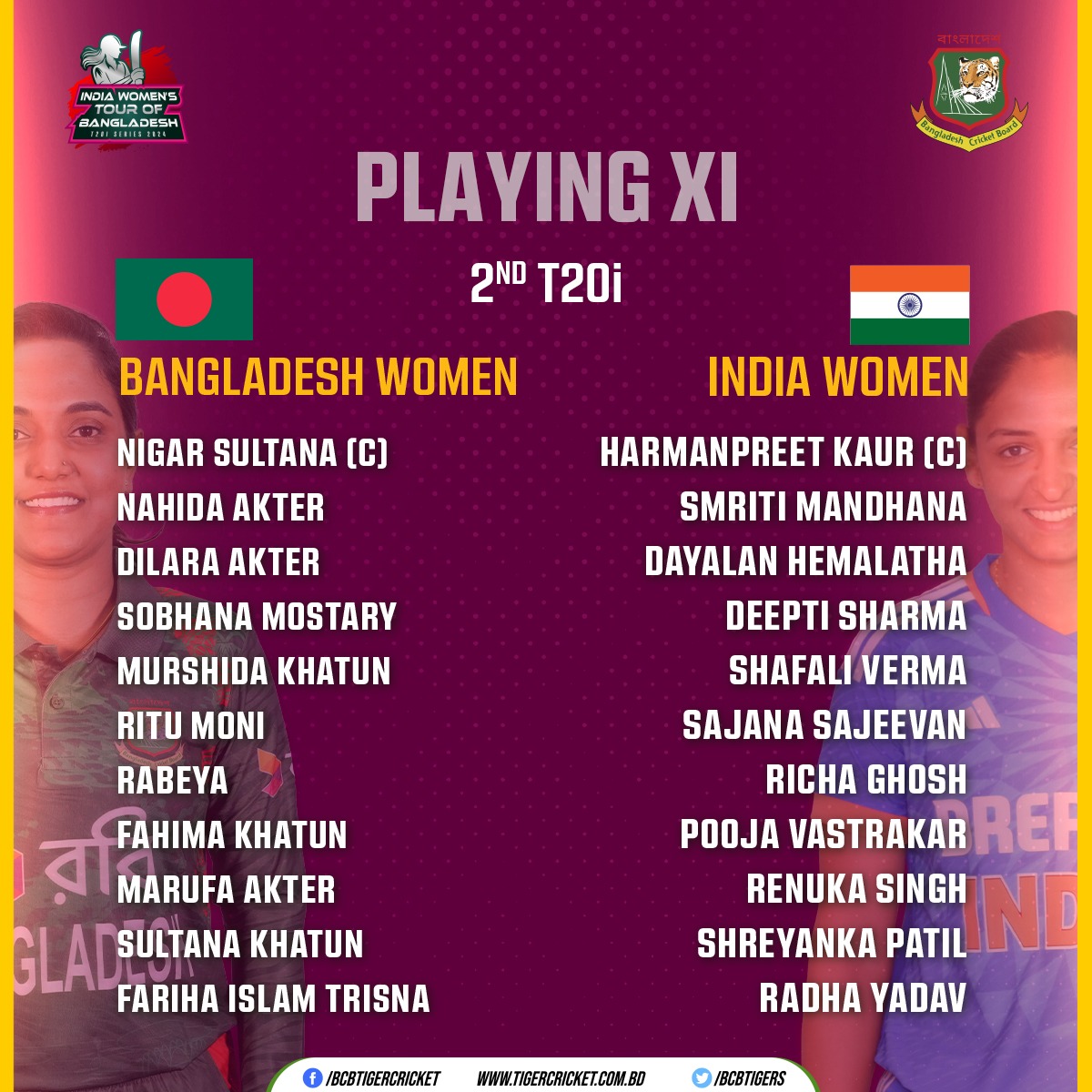 India Women’s Team Tour of Bangladesh 2024
Bangladesh vs India | Playing XI | 2nd T20i

Details 👉: tigercricket.com.bd/live-score/ind…

#BCB #Cricket #BANWvINDW #LiveCrcket #HomeSeries #T20Iseries #womenscricket