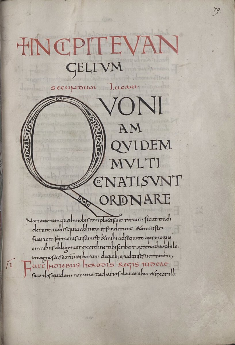 Starting the day with an elegant 'Q'(uoniam) at the beginning of Luke's Gospel. München, Bayerische Staatsbibliothek, BSB Clm 4451; Gospel Book; 9th century; Mainz; f.79r @bsb_muenchen