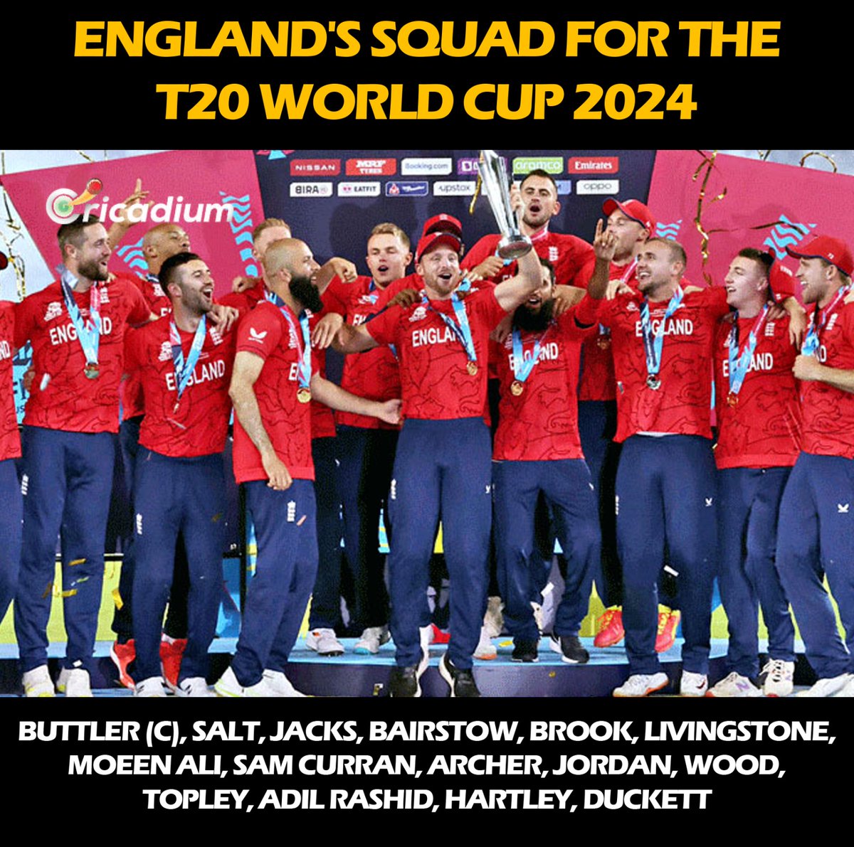 England have announced their 15-player provisional squad for the T20 World Cup! 🏴󠁧󠁢󠁥󠁮󠁧󠁿

#JosButtler #JonnyBairstow #WillJacks #LiamLivingstone #PhilSalt #JofraArcher #England #EnglandCricket #EnglandCricketTeam