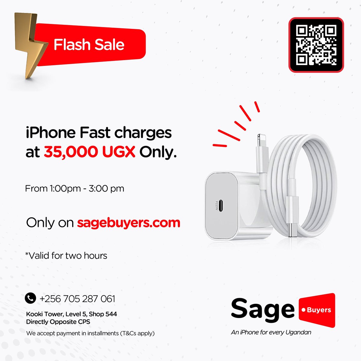 The iPhone Fast charger flash sale is on between 1 pm to 3 pm on the #SageBuyers website. Place your order now. 😉👇 sagebuyers.com/sb/apple-fast-…