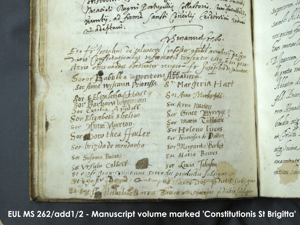 This manuscript contains the signatures of all the sisters & brothers of Syon Abbey in 1607. The last brother of Syon Abbey died in 1695. The community of sisters, led by their abbesses, continued until 2011. #BrothersAndSistersDay #SyonAbbey #Nuntastic #EMReligion #Manuscripts