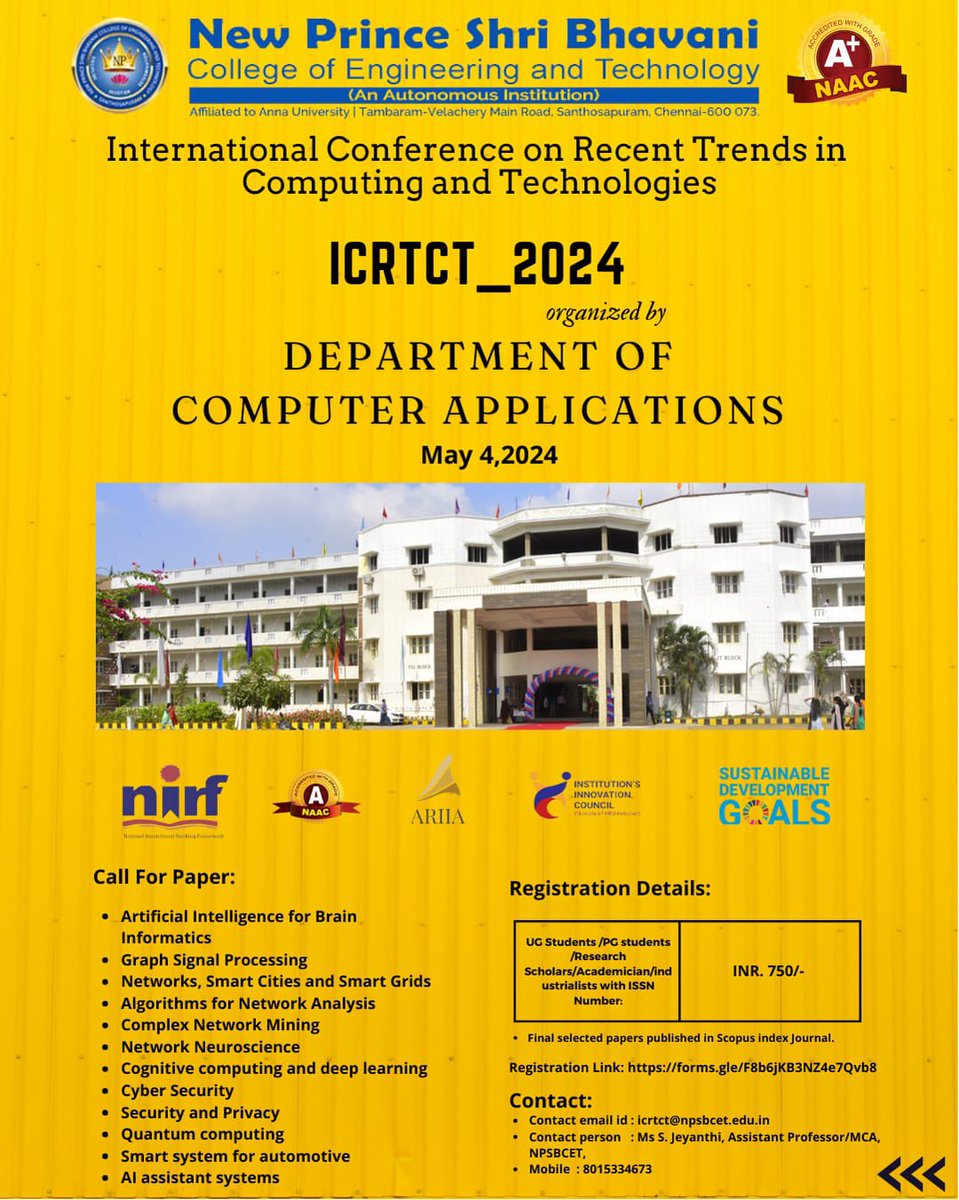 Welcome esteemed guests, scholars, and participants from around the globe to the International Conferences (ICCCES_2024,ICPCC-2024,ICICSDF-2024,ICAT-2024,ICRTCT-2024,ICET-2024 ) on May 4th 2024 . 
#npsbcet #newprinceengg #internationalconference2024 #conference #engineering