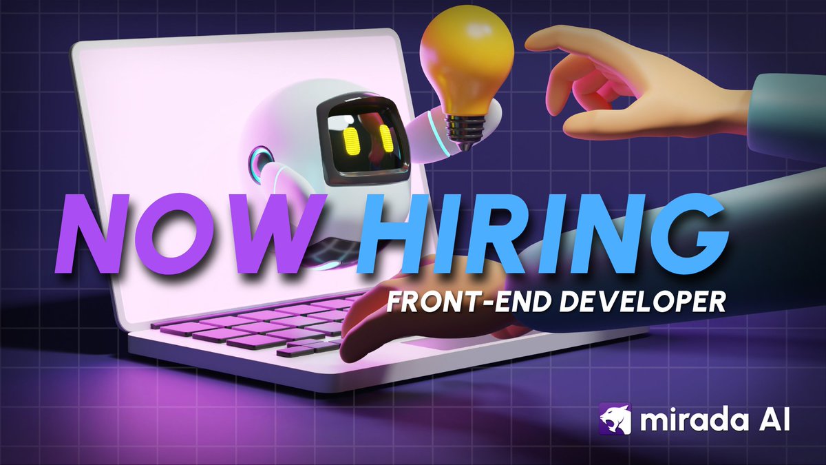 𝙉𝙊𝙒 𝙃𝙄𝙍𝙄𝙉𝙂

We're expanding our dev team, now looking for a senior front-end developer!

If you're passionate about building innovative experiences and want to be part of a dynamic team, apply below 🤖

Find more info here 👉 mirada.ai/jobs/

#DecentralizedAI…