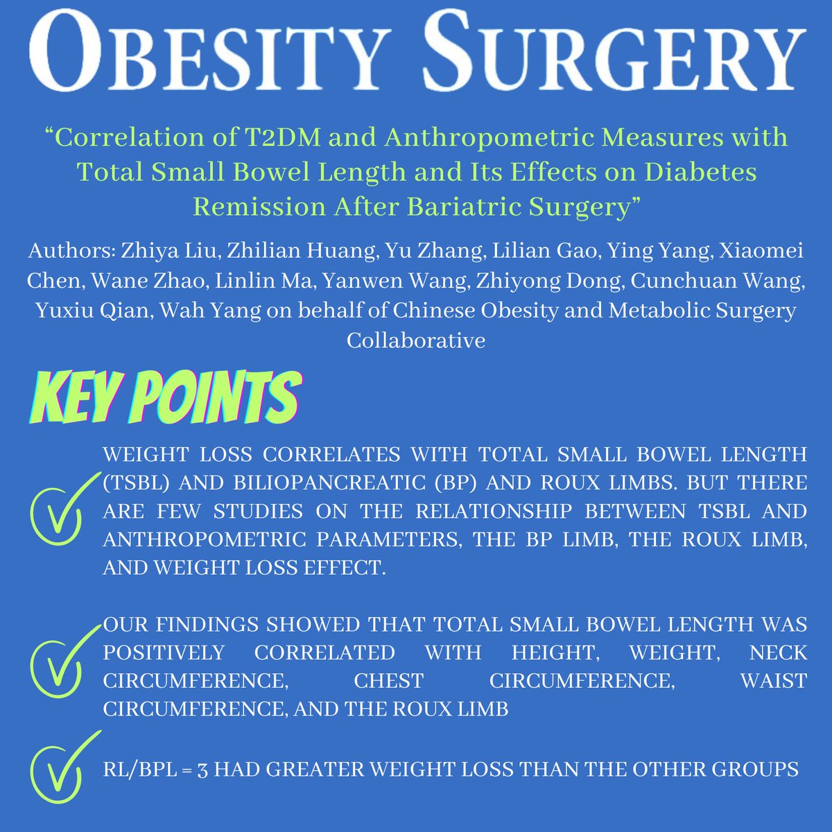 BEST PAPERS APRIL ISSUE
'Correlation of T2DM and Anthropometric Measures with Total Small Bowel Length and Its Effects on Diabetes Remission After Bariatric Surgery'

DOI: doi.org/10.1007/s11695…
FREE DOWNLOAD: rdcu.be/dGeFM