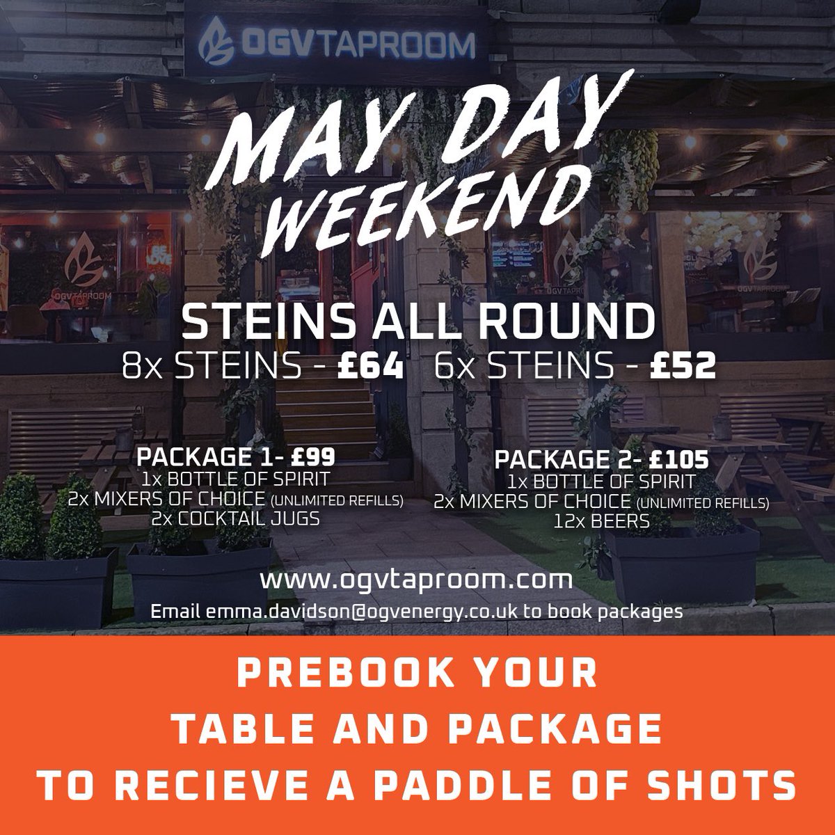 OGVtaproom's tweet image. 🍸⭐️ 𝙈𝘼𝙔 𝘿𝘼𝙔 𝙒𝙀𝙀𝙆𝙀𝙉𝘿 𝘿𝙍𝙄𝙉𝙆𝙎 𝙋𝘼𝘾𝙆𝘼𝙂𝙀𝙎 ⭐️🍸

Pre-book a drinks package now to receive a free paddle of shots👏🏻

Contact emma.davidson@ogvenergy.co.uk to book your package 📧

#Mayday #Maydayweekend #aberdeen #ogvtaproom #whatsonaberdeen #aberdeenshire