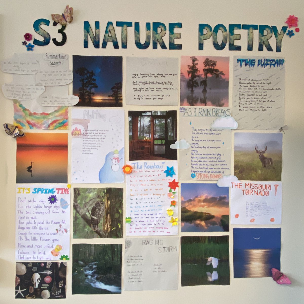 🌦️🦋 Some lovely nature poems produced by S3. These were inspired by Robert Frost’s ‘Nothing Gold Can Stay’. 🌈🌪️