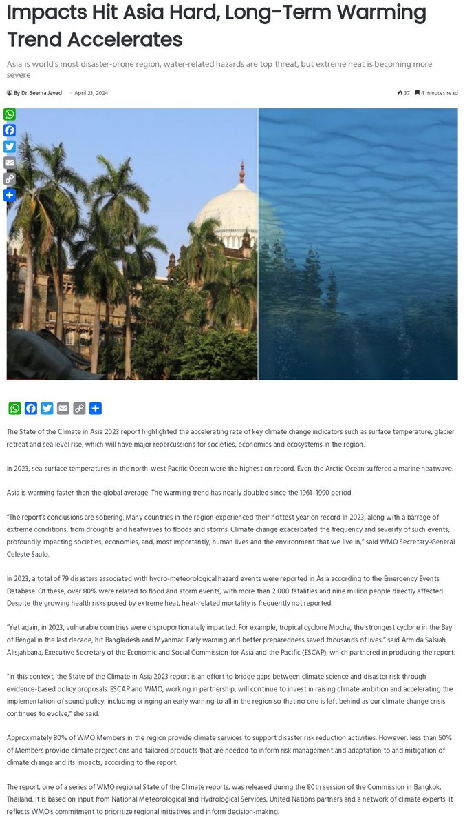 Asia is warming faster than the global average. The warming trend has nearly doubled since the 1961–1990 period.

Read my piece in @IndianPSUs : indianpsu.com/climate-change…

#climatekiseema #stateofclimate #asiaclimatechange #climatechange @UNEP @moefcc