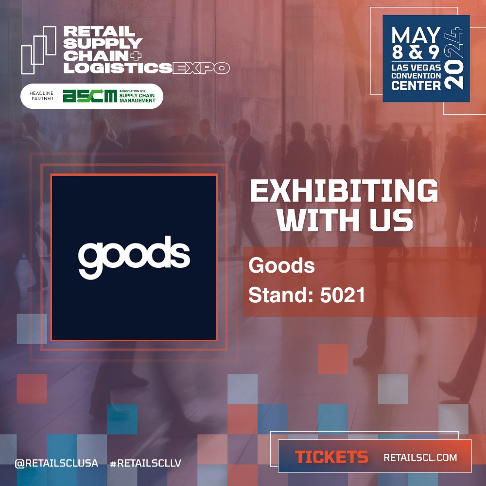 RetailSCL_USA's tweet image. Goods is an exhibitor! 🎉

Secure your ticket to the Las Vegas Convention Center on May 8th &amp;amp; 9th! Use code: 𝗠𝗬𝗚𝗢𝗢𝗗𝗦𝟭𝟬𝟬 to avoid the  $119 fee: bit.ly/4cn0PMP 🎫

Goods is at Stand: 5021 📍

Book a meeting with them here: tinyurl.com/48zuumbn

#RetailSCLLV🚛