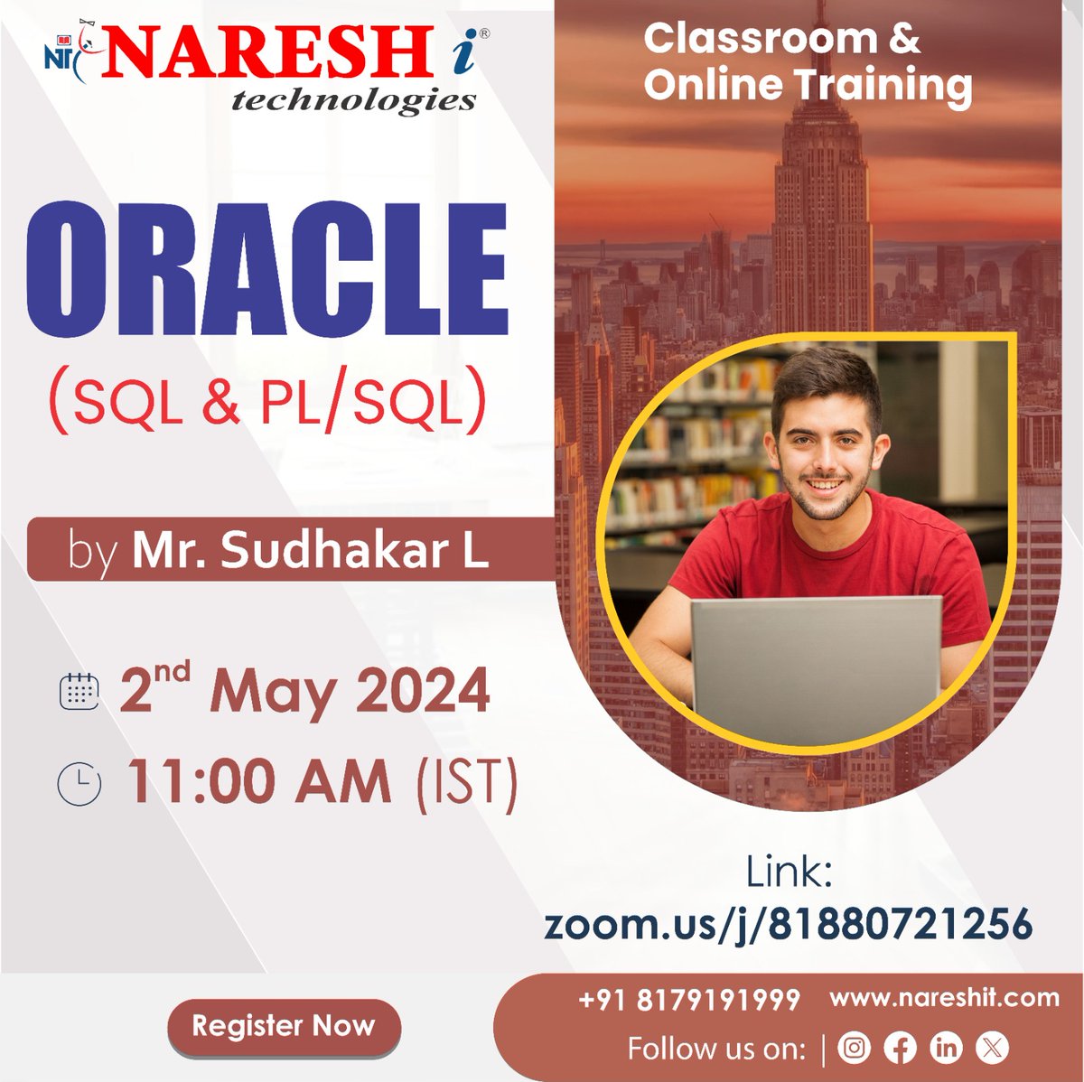 🛑Free Demo for One Week🛑
✍️Enroll Now: bit.ly/3JFh5LT
👉Attend a Free Demo On Oracle [SQL/PL & SQL] by Mr. Sudhakar.L
📅Demo on: 2nd May @ 11:00 AM (IST).

#Oracle #sql #plsql #Course #Database #datascience #education #software #programming #nareshit #learnfromhome