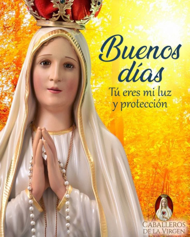 Buenos días 'Oh Madre y Reina de Fátima, alcanzadnos de vuestro Divino Hijo las gracias necesarias para un cambio de corazón y arrepentimiento perfecto' Amén.