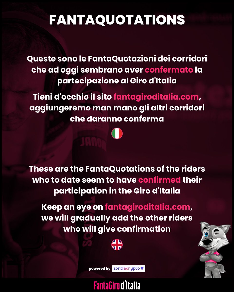 FantaQuotations powered by @zondacrypto: Soudal - Quick Step

⬇️Check out the riders’ FantaQuotations below ⬇️

#fantagiroditalia #giroditalia #cycling