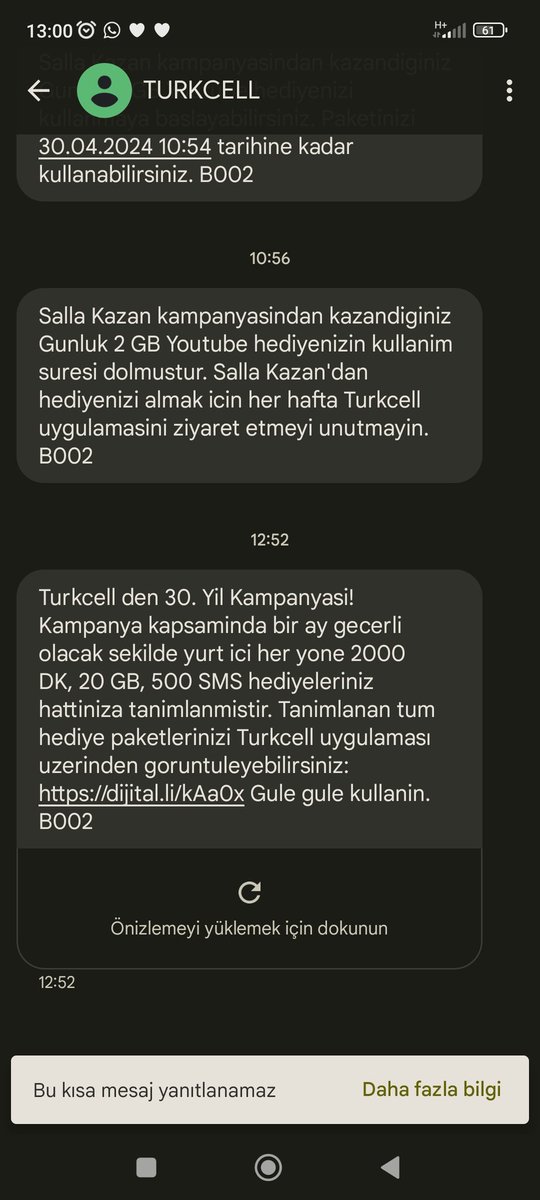 Turkcell hattı olanlar, 2222 ye 30YIL yazıp gönderdim herkese 30GB internet hediye ediyor. Gerçi bana 20 GB verdi ama olsun 😂
