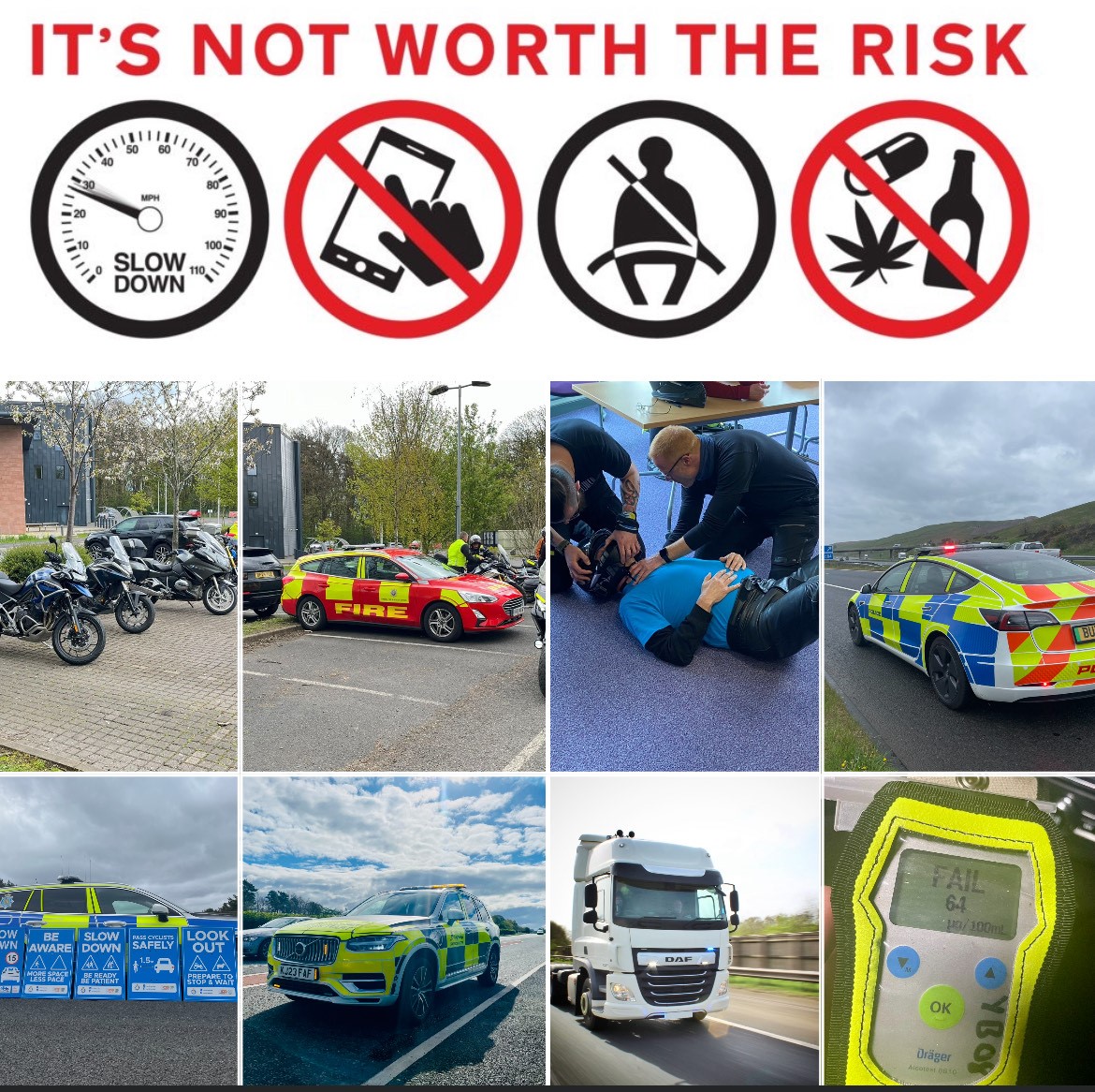 1st to 30th April was the NPCC Fatal 4 month. Police & Partners undertook the following: 🚫 89 Arrests for Drink / Drug Driving (57 Drugs, 32 Alcohol) 📵 30 Mobile Phone Offences 🚫 15 Seatbelt Offences ❌ 2672 Speeders (Camera Van) 🚛 Op Tramline 🏍️ Motorbike Safety Event