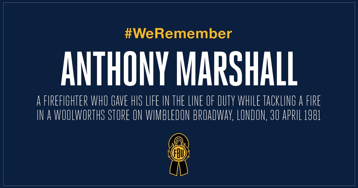 Today #WeRemember firefighter Anthony Marshall, who lost his life in the line of duty on 8 April 1981.