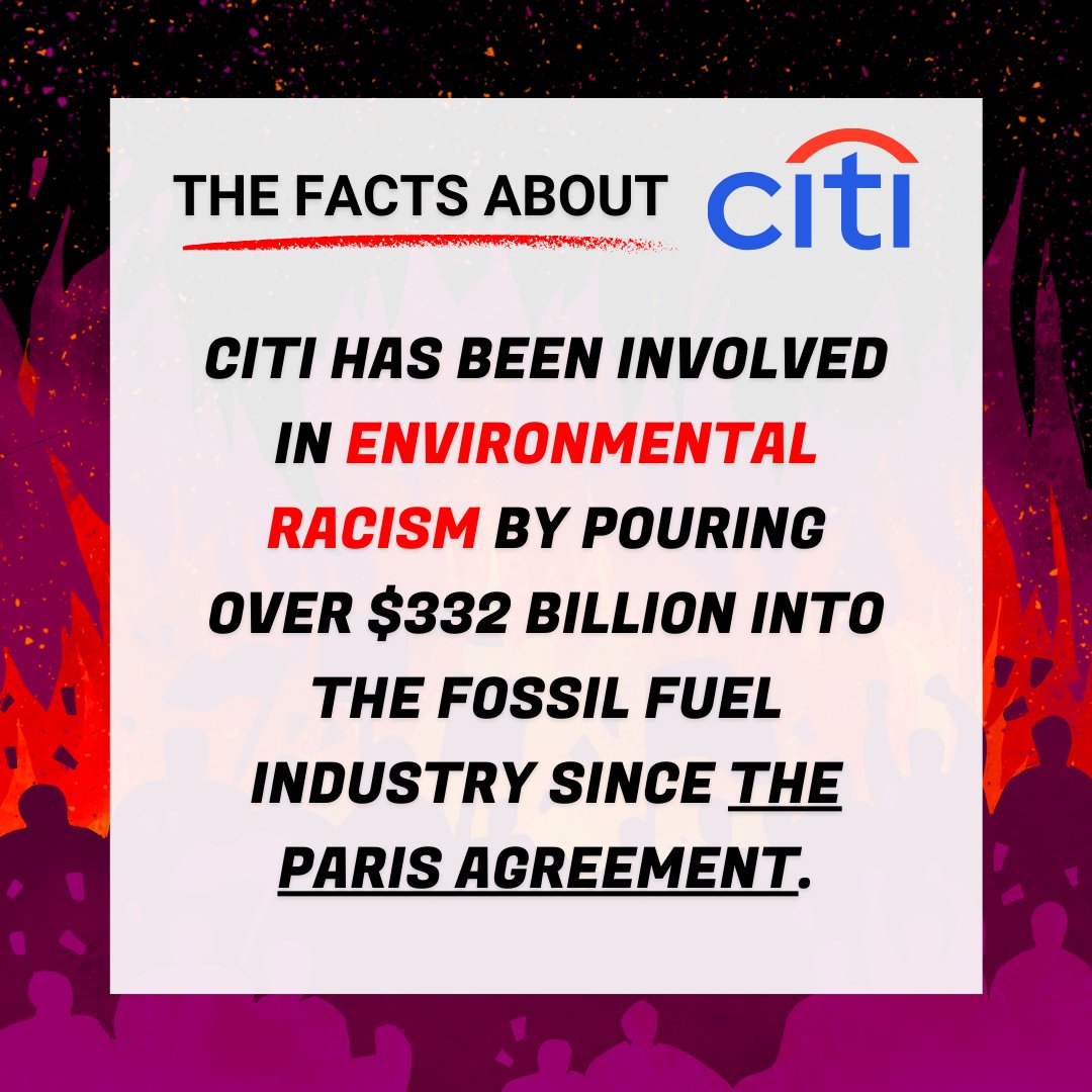 ⚠️ @Citibank is financing environmental racism, by investing billions of dollars in fossil fuel and petrochemical projects that are harming BIPOC communities in the Gulf South. We demand #CitiBank to #DropFossilFuels ‼️