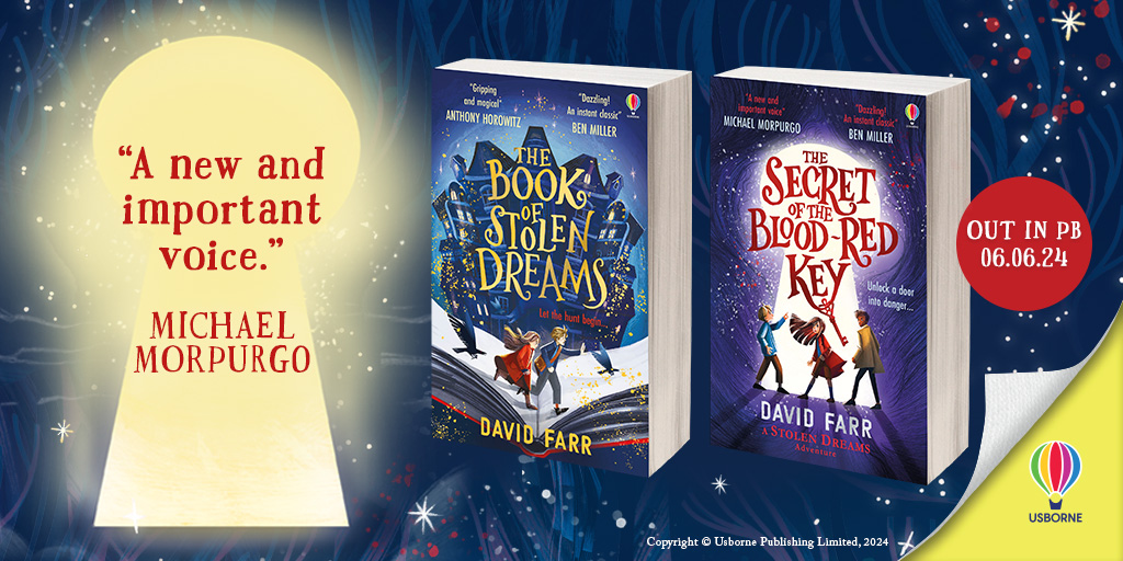 Usborne's tweet photo. "A new and important voice." - Michael Morpurgo ⭐
The dazzling follow-up to the phenomenal #TheBookofStolenDreams from master storyteller David Farr, perfect for fans of Katherine Rundell and Philip Pullman.
#UsborneBooks #TheSecretoftheBloodRedKey @DavidFarrUK https://t.co/ZS6eqvD6PK