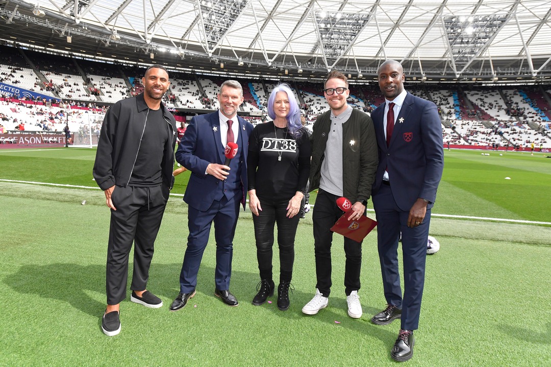 The pitch-side interview team at London Stadium ⚽️⚒️ DT38 Awareness Day 2024. #WeAreDT38