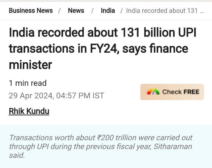 ▶️ Incredible surge in #India's UPI transactions under PM Shri @narendramodi ji's leadership! ▶️ Finance Minister @nsitharaman ji announces a record-breaking 131 billion transactions valued at ₹200 trillion in 2024. ▶️ NPCI data reveals a remarkable increase from 2023, with…