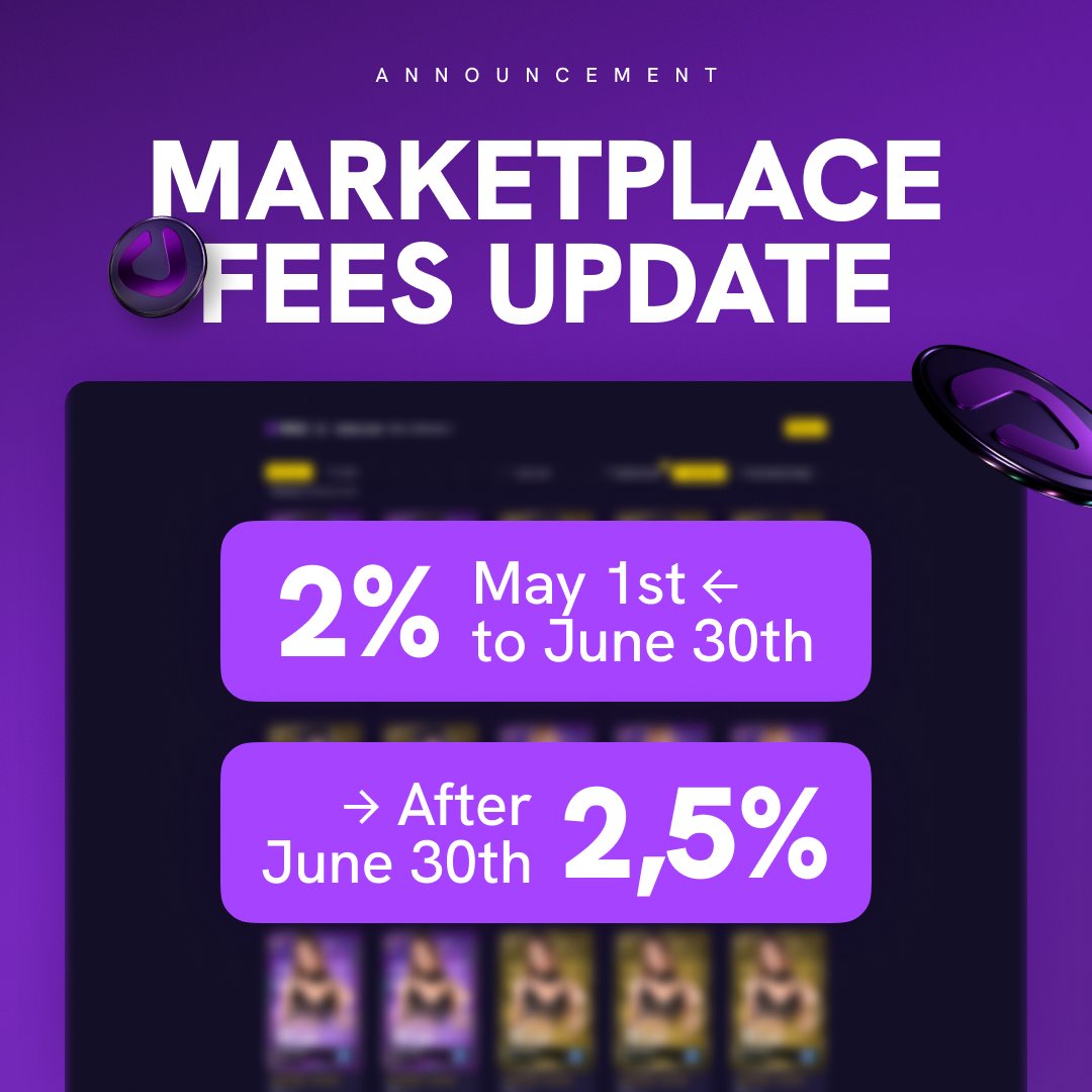 Marketplace Fees Update🪙 The DOLZ NFT marketplace now offers more competitive fees than @Opensea ⛵️ May 1st to June 30th: 2% fees After June 30th: 2.5% fees 100% of royalties will now be redistributed to the models to incentivize them to promote $DOLZ & their #NFTs to their…